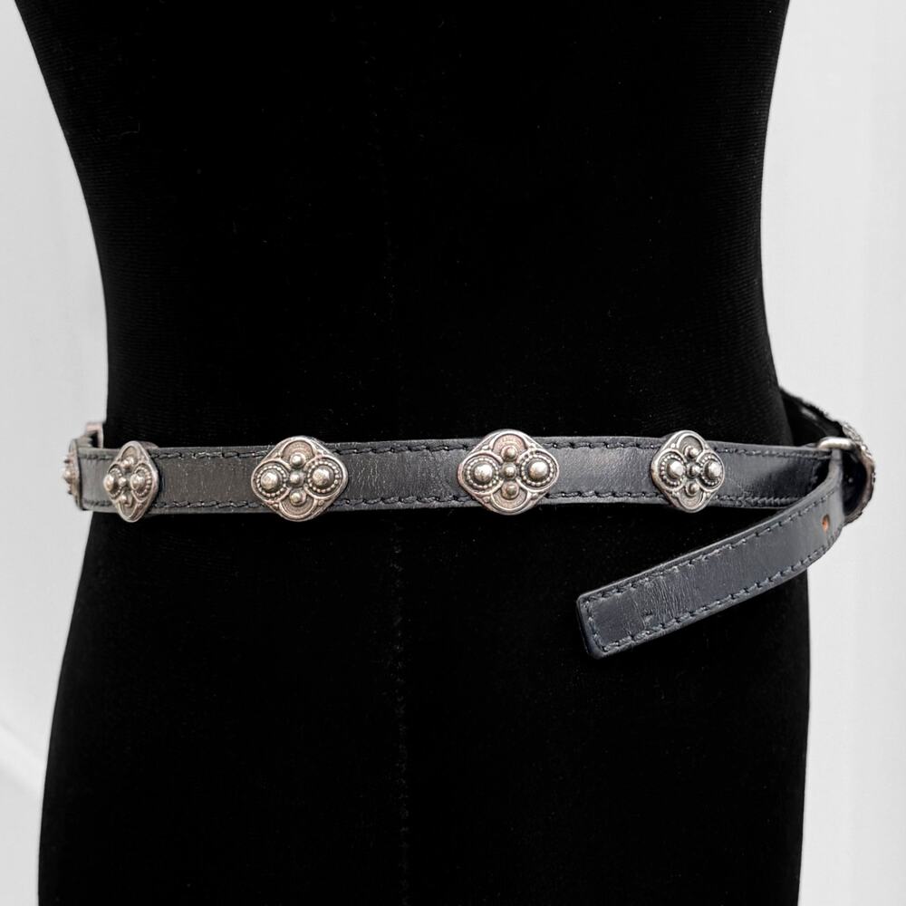 ABACO Paris Vintage Concho Silver Black Genuine Leather Belt S French Designer - Picture 5 of 10